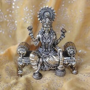 Brass Maa Lakshmi Devi Idol Statue Sitting on Throne in Decorative Luxury Bag - Laxmi Ji Ki Murti for Pooja Temple Room Diwali Gift & Home Décor Items (4 Inch Height)
