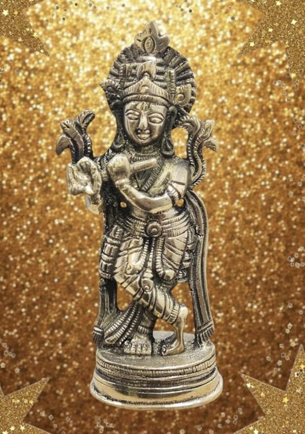 Laxmi Handicraft Brass Krishna Bhagwan Idol – Divine Murli Statue for Home Mandir Decor, Religious Lord Krishna Deity Gift – Perfect Marriage Gift