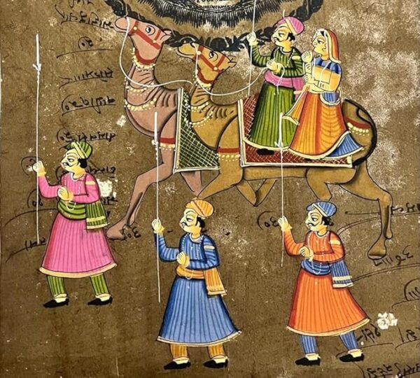 Vintage Rajasthani Camel Procession Art, Hand-Painted Folk Art with Government Court Stamp, Traditional Indian Wall Decor - Image 2