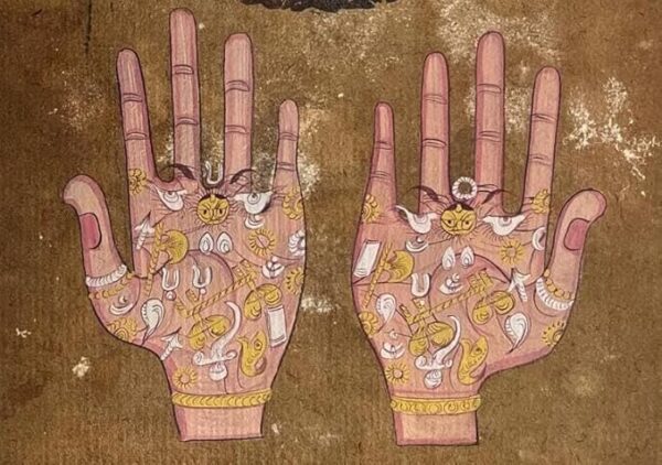 Crafting Divinity Vintage Jaipur Government Seal Palm Art, Hand-Painted Indian Spiritual Wall Décor, Traditional Artwork - Image 2