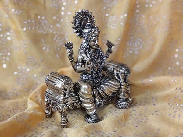 Brass Maa Lakshmi Devi Idol Statue Sitting on Throne in Decorative Luxury Bag - Laxmi Ji Ki Murti for Pooja Temple Room Diwali Gift & Home Décor Items (4 Inch Height) - Image 2