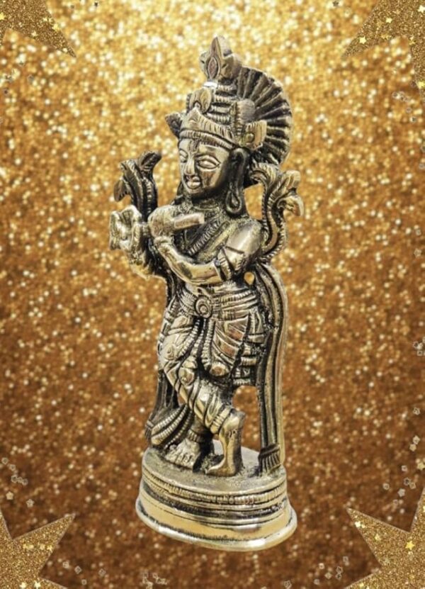 Laxmi Handicraft Brass Krishna Bhagwan Idol – Divine Murli Statue for Home Mandir Decor, Religious Lord Krishna Deity Gift – Perfect Marriage Gift - Image 2