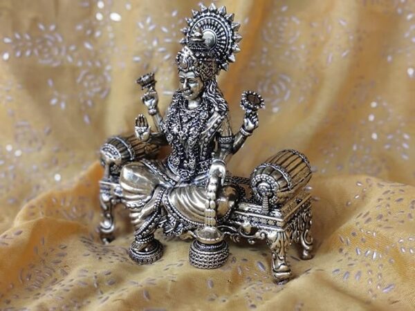 Brass Maa Lakshmi Devi Idol Statue Sitting on Throne in Decorative Luxury Bag - Laxmi Ji Ki Murti for Pooja Temple Room Diwali Gift & Home Décor Items (4 Inch Height) - Image 3